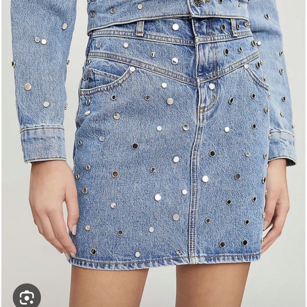 Sandro Paris Avea Blue Denim Mirror Studded Mini Skirt